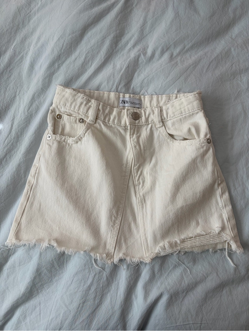 Zara White Denim Mini Skirt